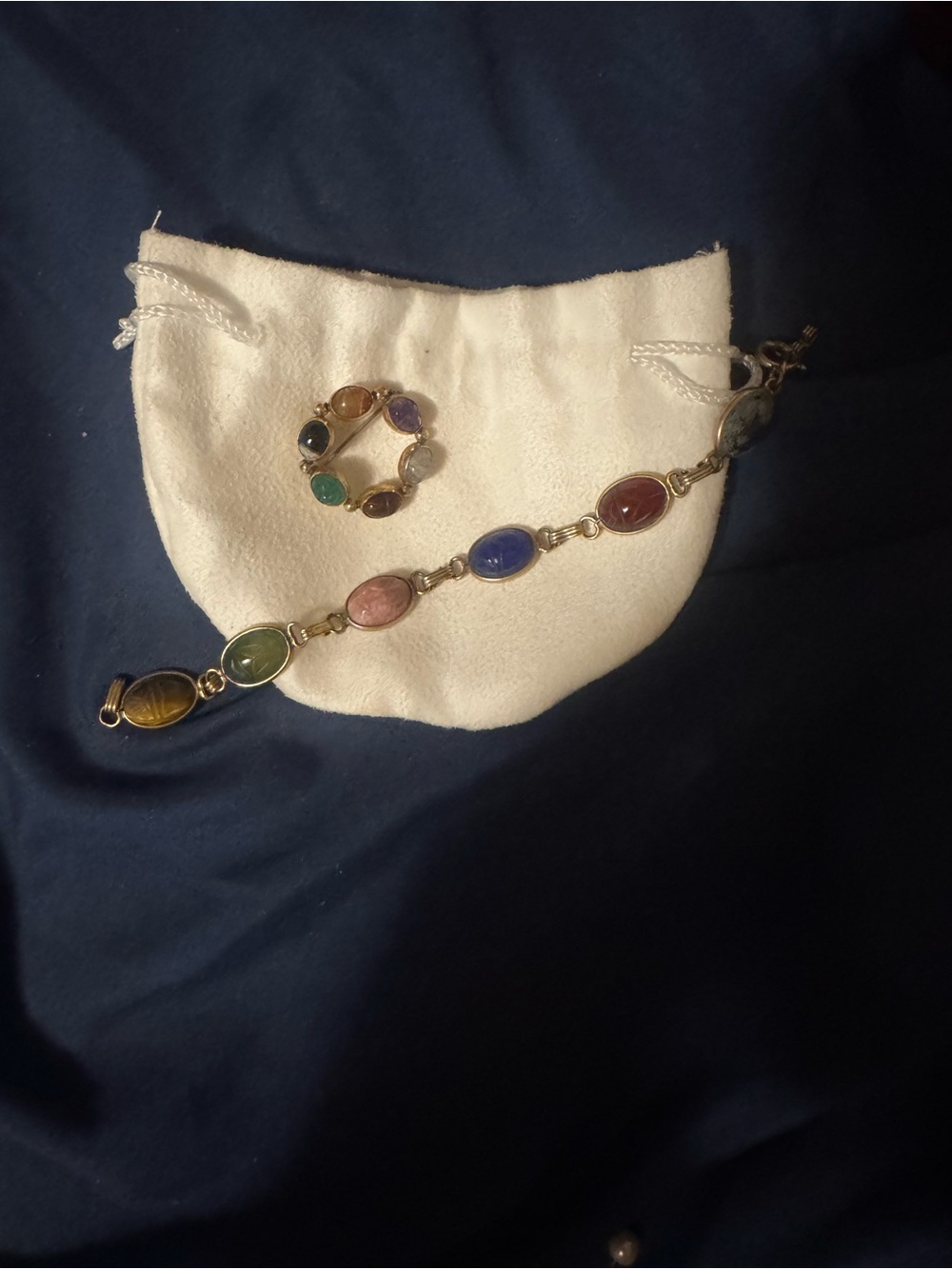 Gold-Tone Multi-Stone Oval Link Bracelet in Green, Pink, Blue & Red